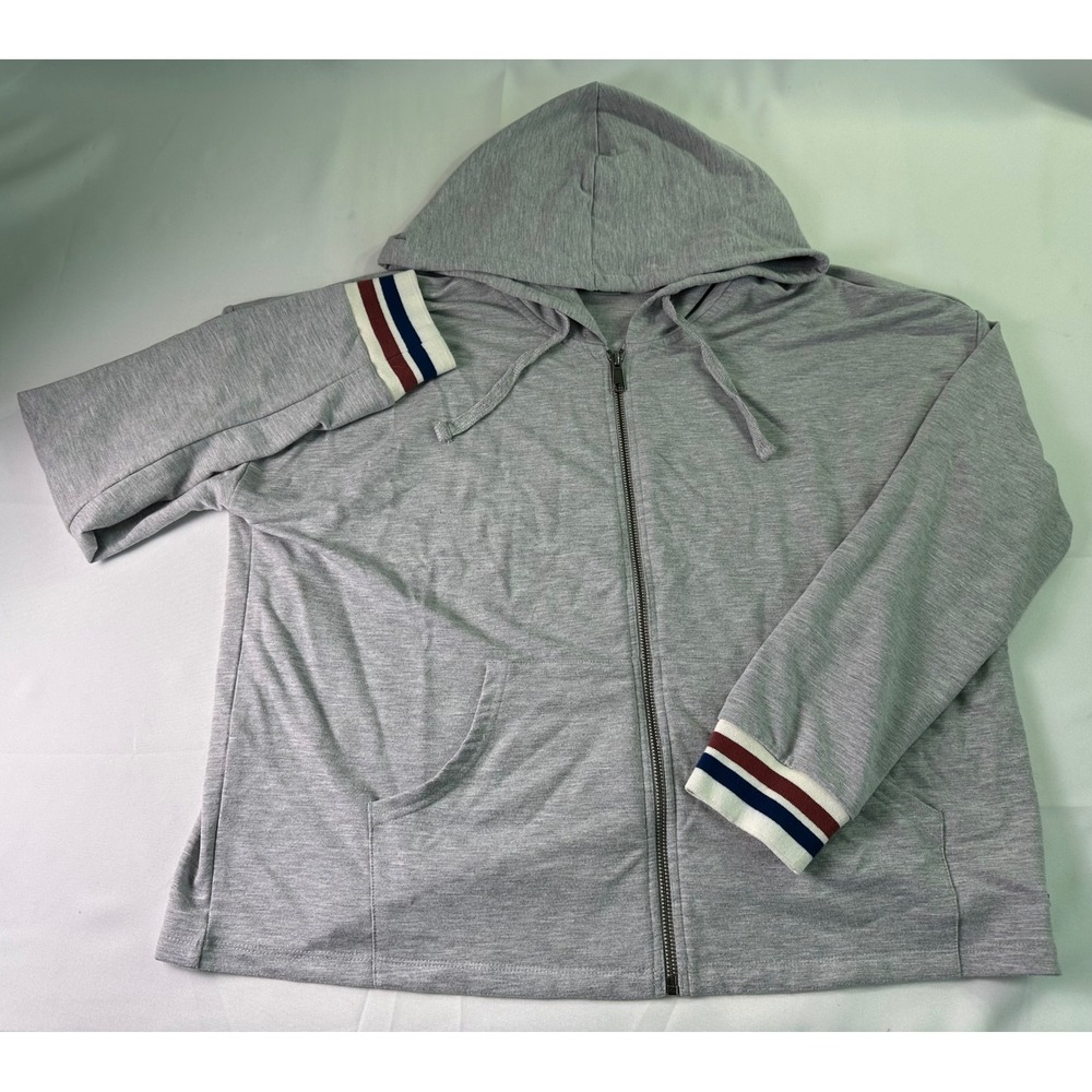 Natural Reflections Gray Zip Up Hoodie Athletic Stripe Cuffs Women's Size L